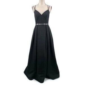 Oleg Cassini Faille Ball Gown Jewel Sash Black Womens 4 Pockets Floor Length